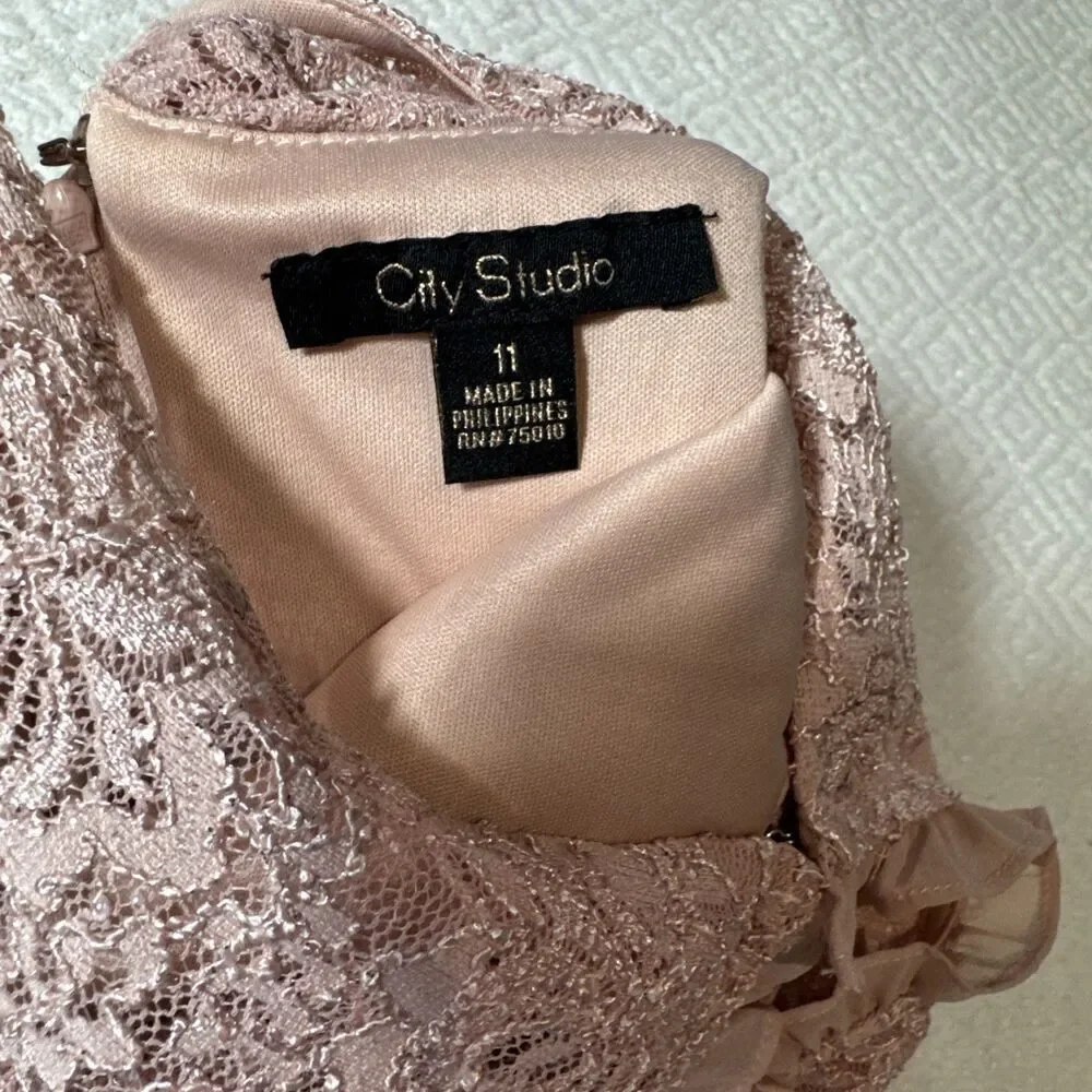 City Studio Kids Dress 11 Blush Pink Sparkle Lace Ruffle Sleeveless Fit & Flare